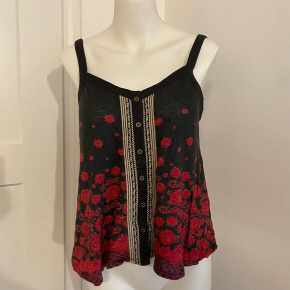 Ecote Tops - Ecote size Small Boho Bohemian Colorful Red and Black Festival Tank Top